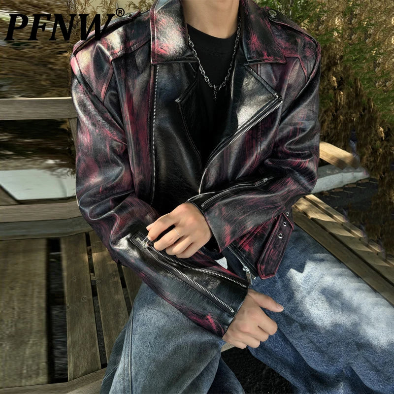 Red Brushed Short PU Leather Jacket