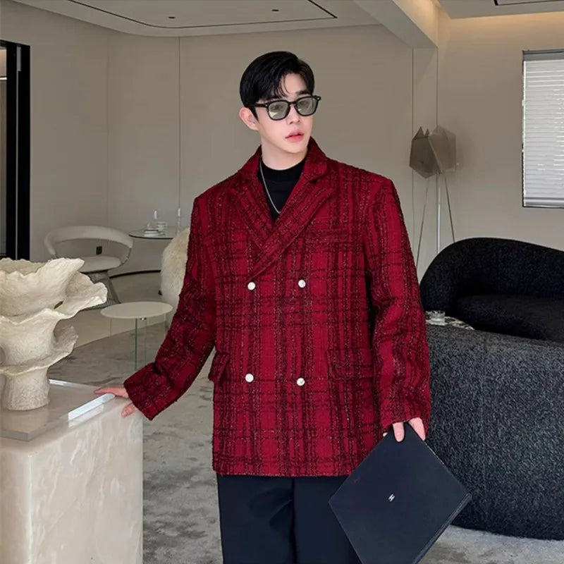Chic Men's Red Tweed Blazer