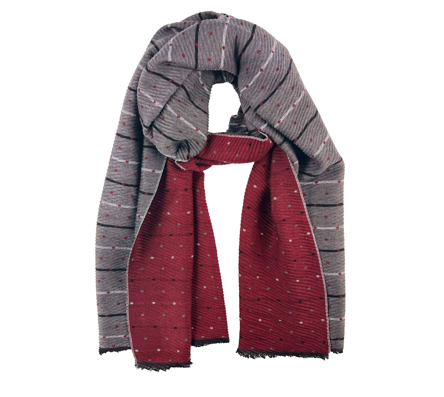 Red and Gray Reversible Acrylic Scarf-0