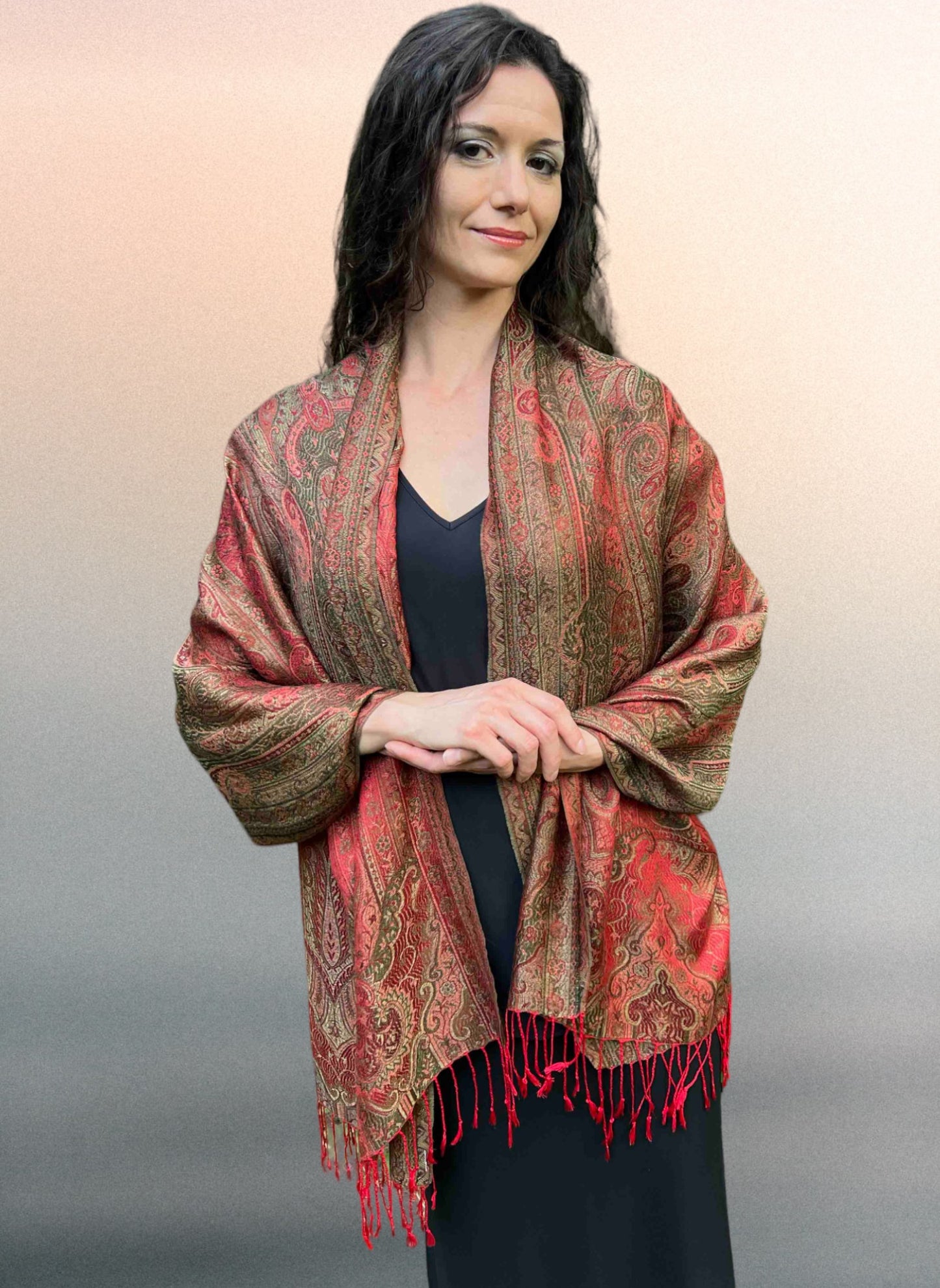 Red Jamawar Pashmina Scarf-3