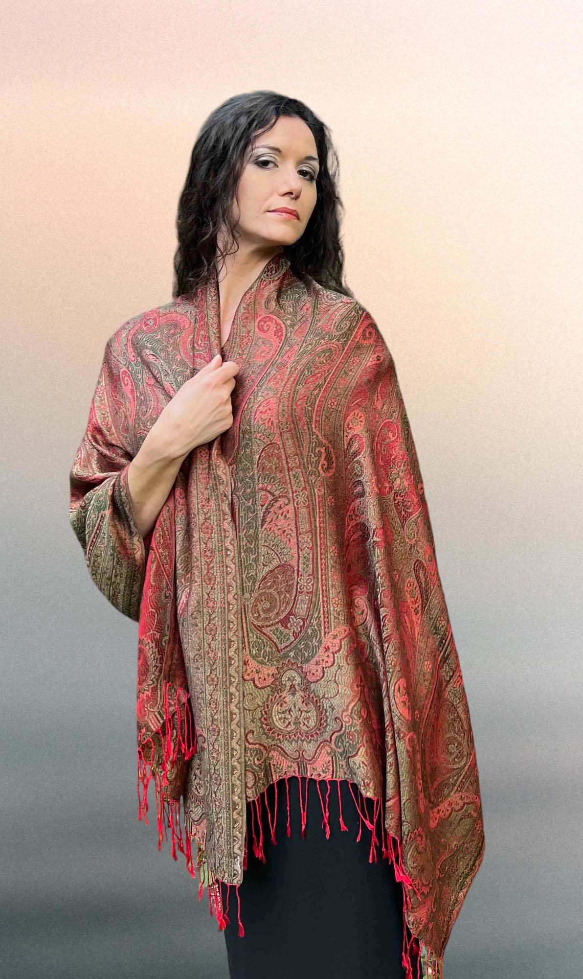 Red Jamawar Pashmina Scarf-2