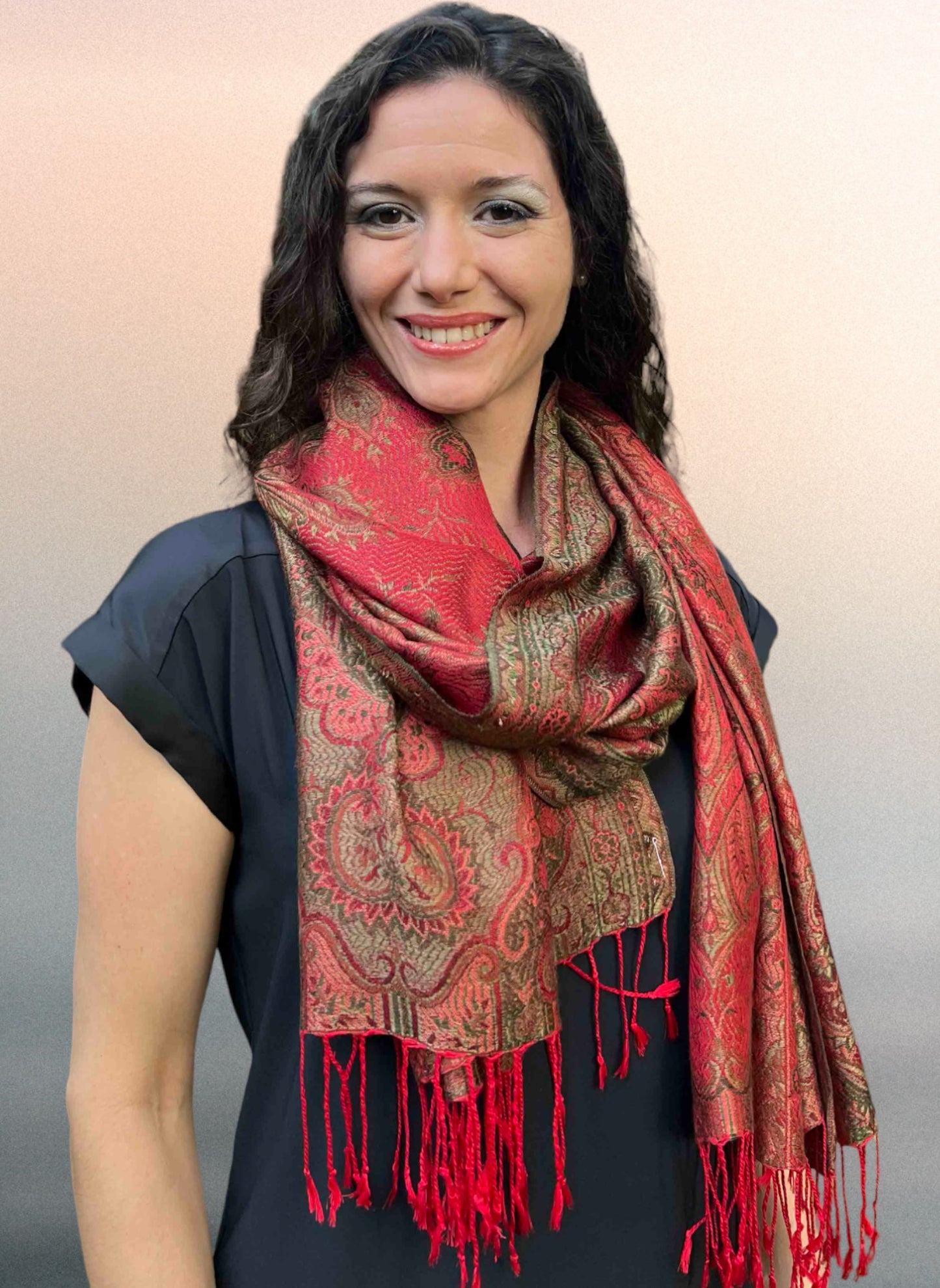 Red Jamawar Pashmina Scarf-1