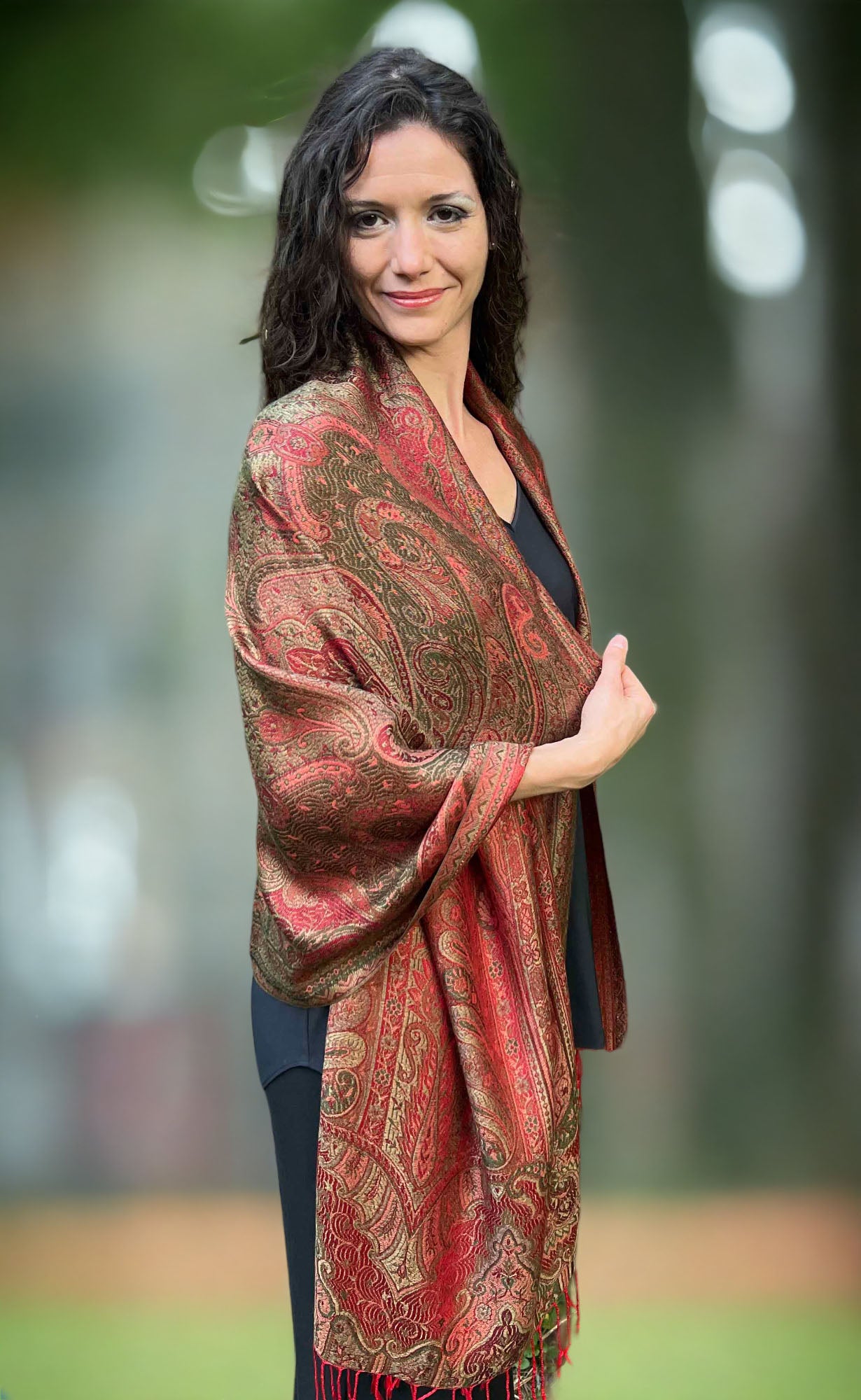 Red Jamawar Pashmina Scarf-0