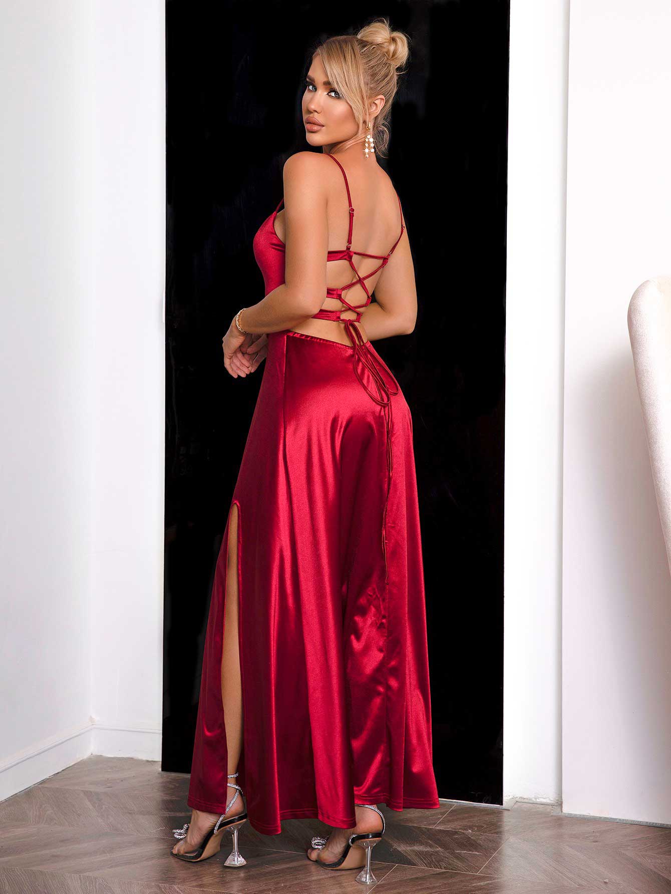 Wine Spaghetti Strap Dress