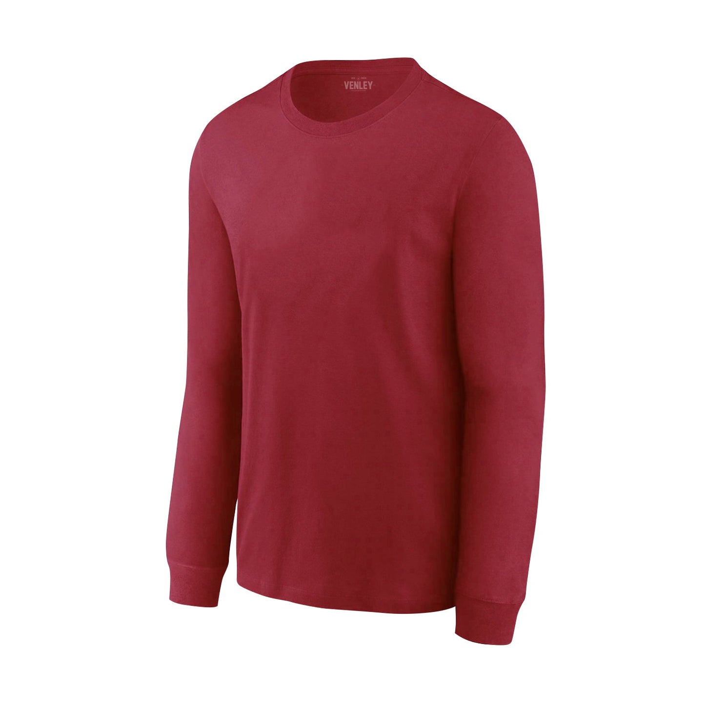 Crimson Red Sueded Crew Neck Long Sleeve T-Shirt-0