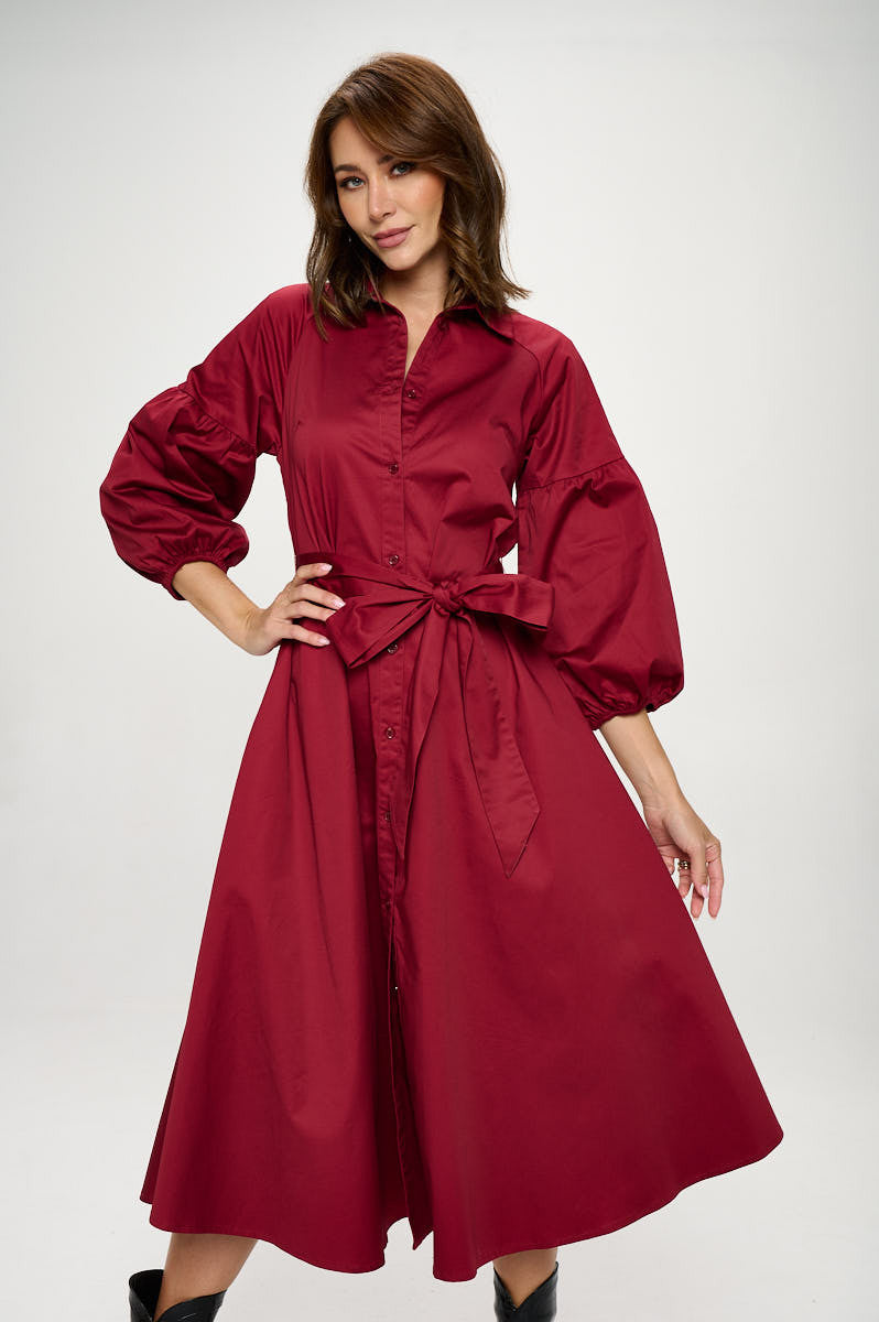 Chic Burgundy Maxi Shirt Dress
