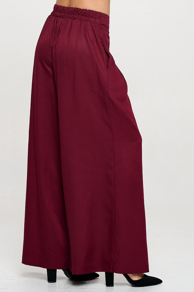 Tencel Solid Wide Leg Pants with Pockets-2
