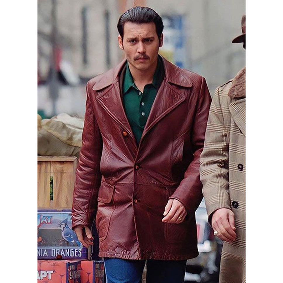 Johnny Depp Donnie Brasco Real Leather Blazer Brown-0