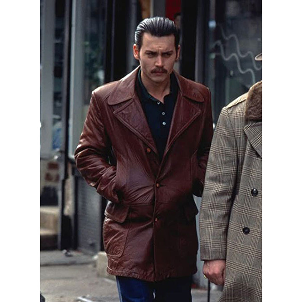 Johnny Depp Donnie Brasco Real Leather Blazer Brown-2