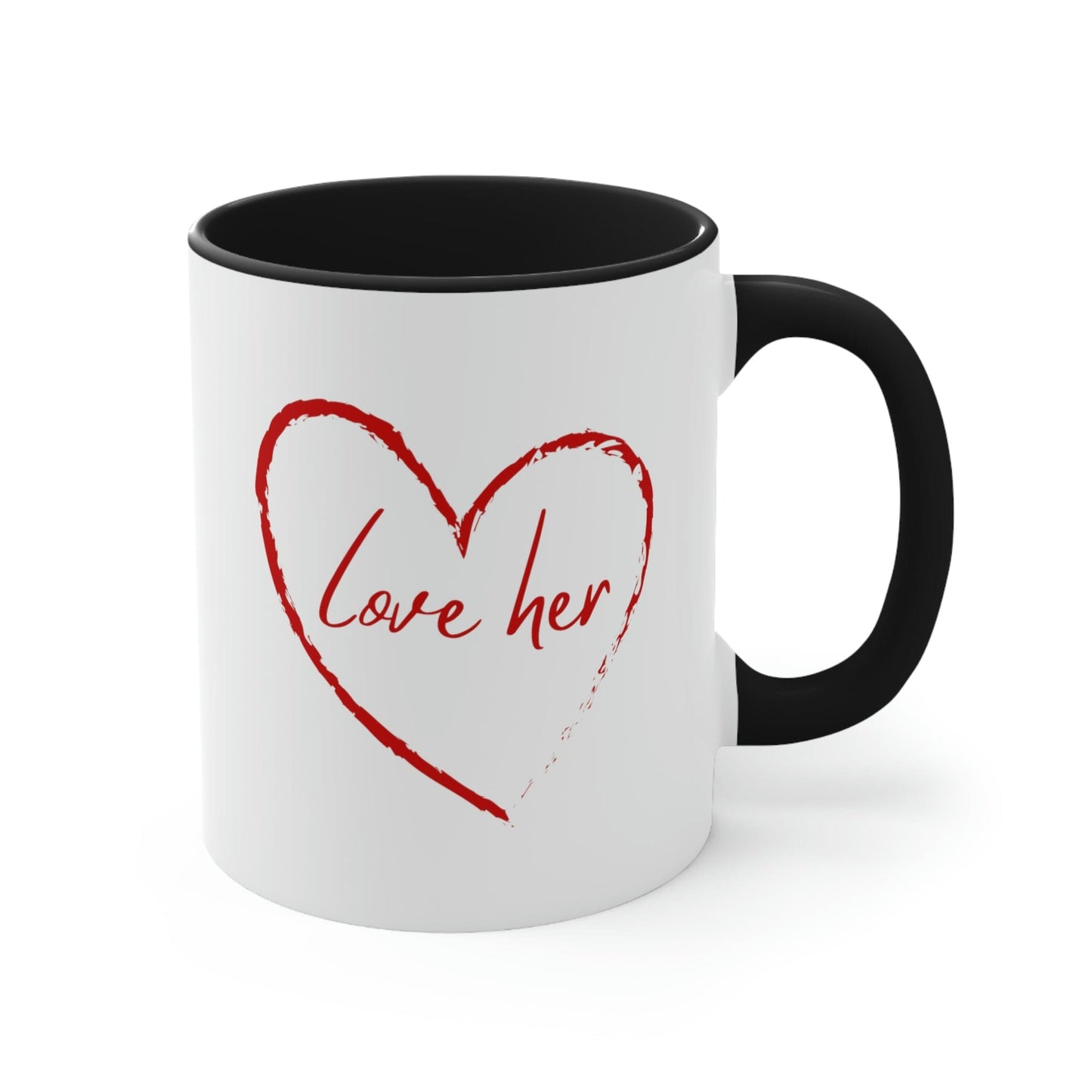 Two-tone Accent Ceramic Mug 11oz, Say it Soul Love Her, Red-0