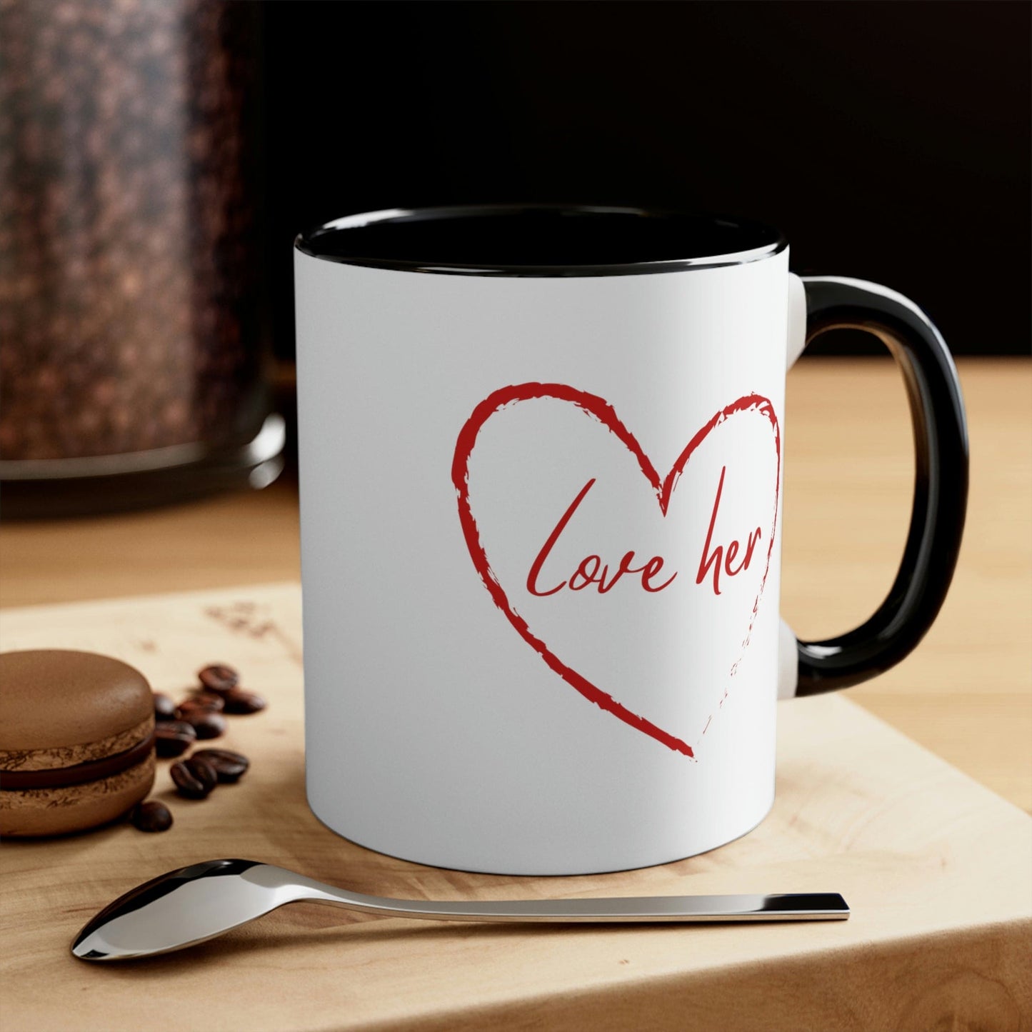 Two-tone Accent Ceramic Mug 11oz, Say it Soul Love Her, Red-3