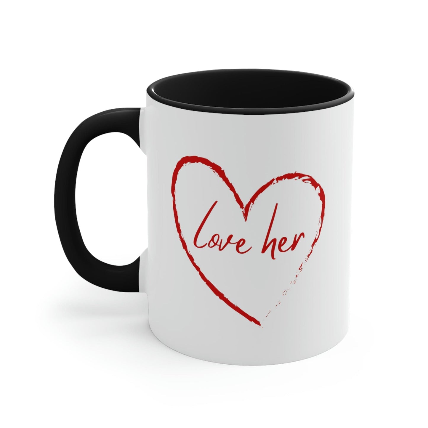 Two-tone Accent Ceramic Mug 11oz, Say it Soul Love Her, Red-2