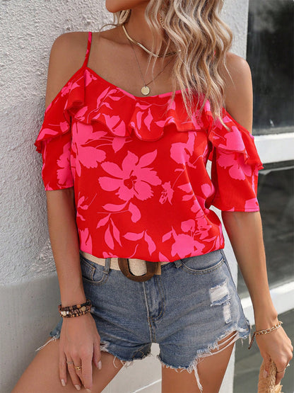 Ruffled Red Blouse & Printed Short Sleeve Top | The All Red Event