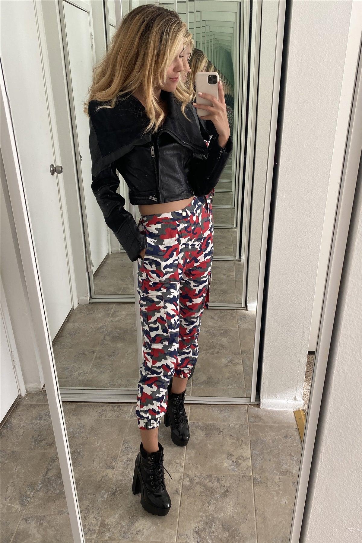 Red Camouflage High Waisted Cargo Pants