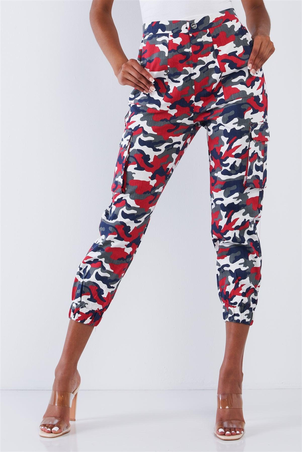 Red Camouflage High Waisted Cargo Pants-2