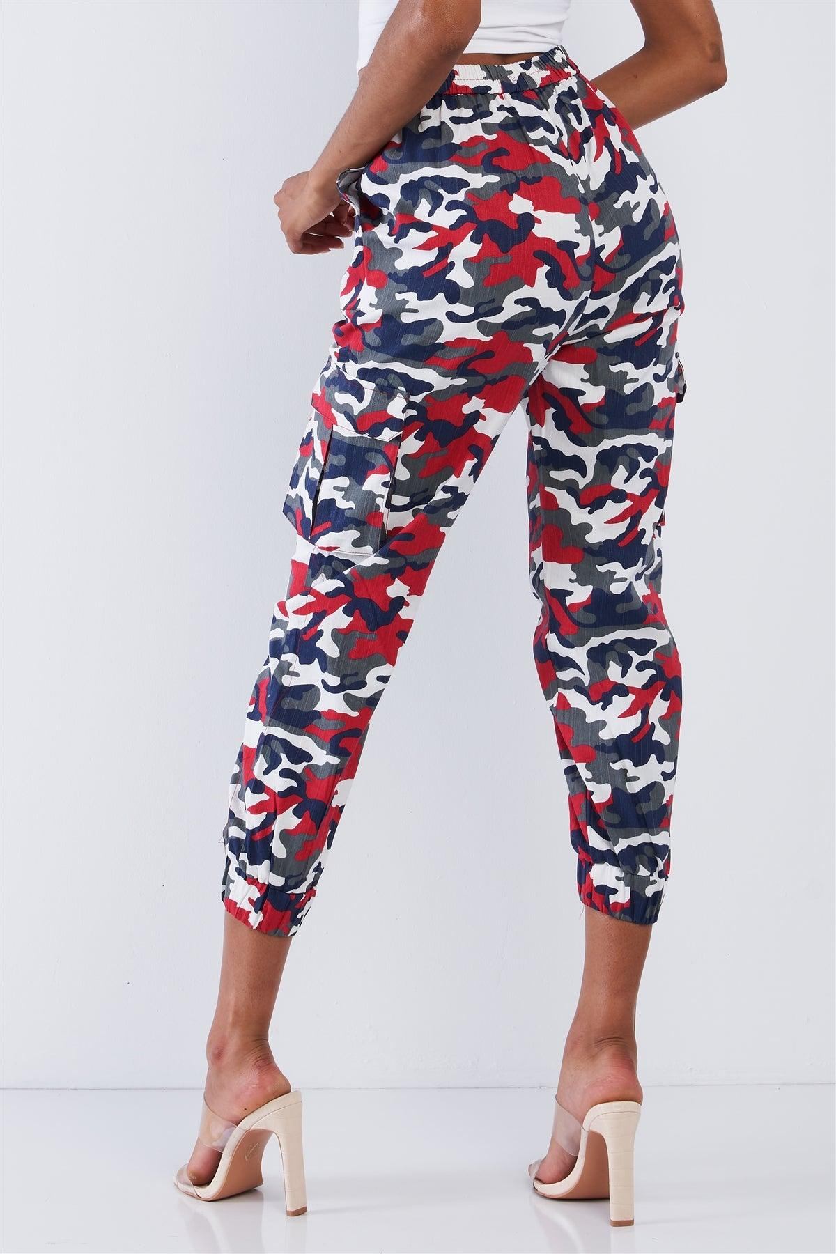 Red Camouflage High Waisted Cargo Pants-3