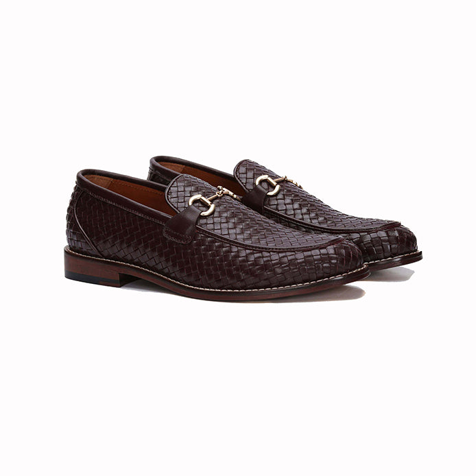 Albie Men's Woven Leather Loafer Burgundy-2