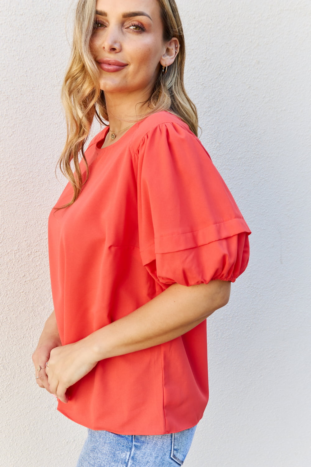 Women's Red Puff Sleeve Top | Stylish Short Sleeve Options