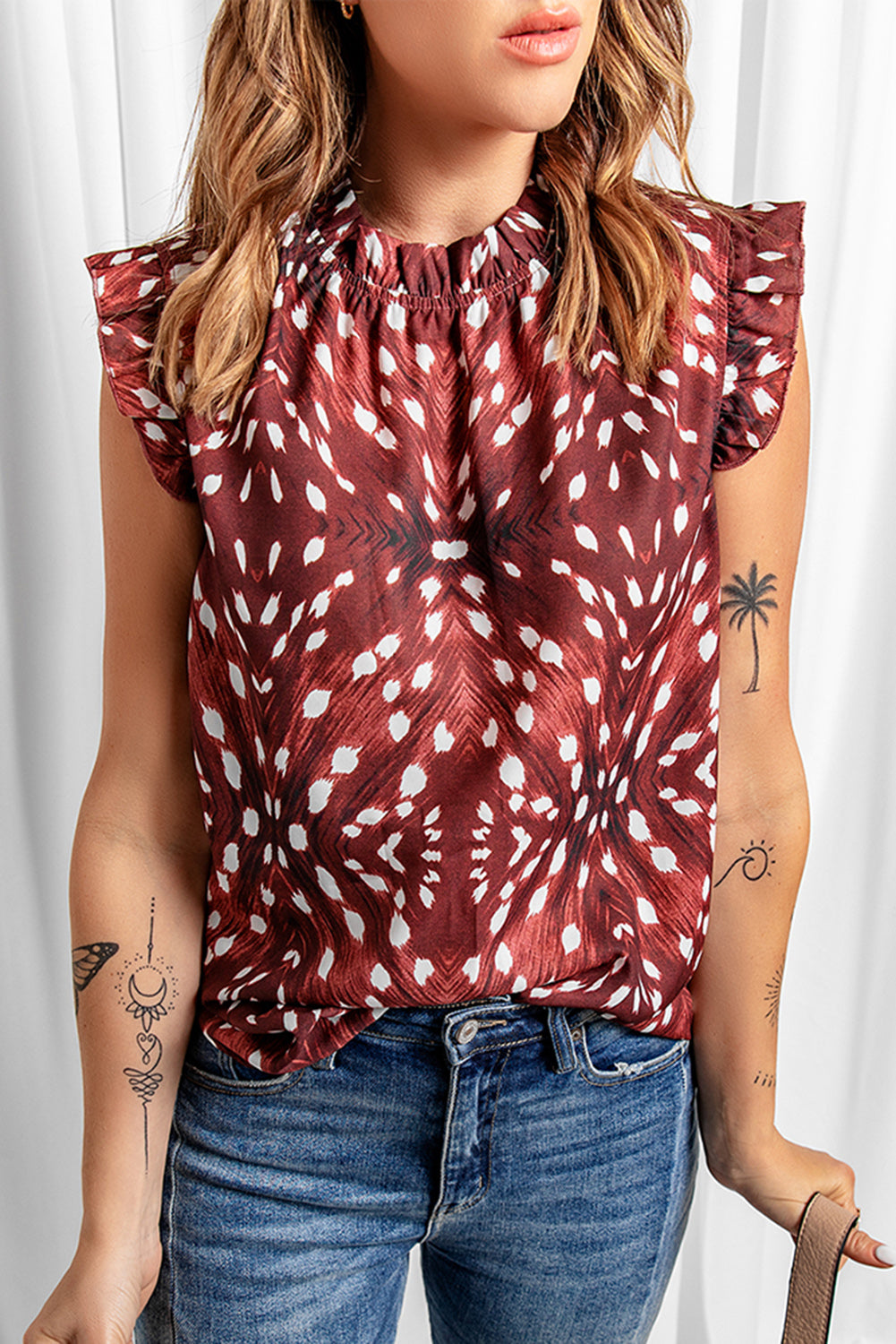 Sleeveless Ruffle Blouse Printed Ruffle Styles