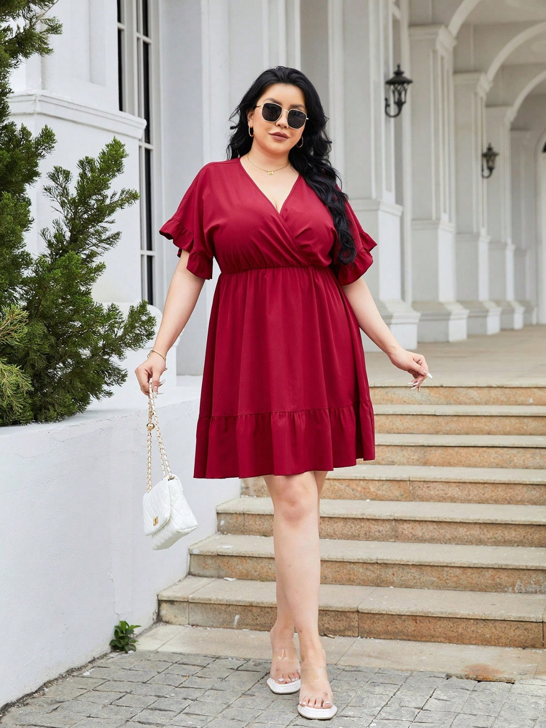 Stylish Plus Size Ruched Dress | All Red Event