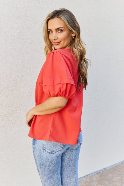 Women's Red Puff Sleeve Top | Stylish Short Sleeve Options