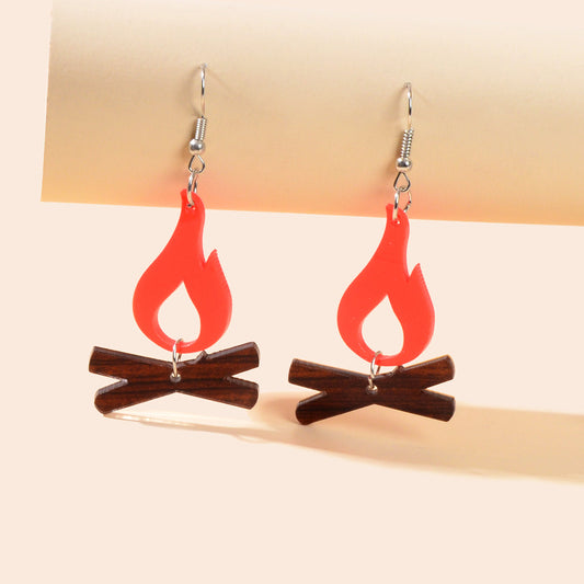 Red Flame Earrings Acrylic Creative Chic Firewood Fire Night Club Spark Jewelry-0