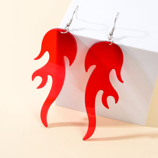 Hip Hop Punk Style Korean Red Acrylic Fire Big Statement Dangle Trendy Earrings-0