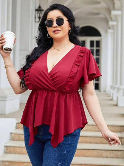 Women's Flutter Sleeve Blouse | Plus Size Fall Top