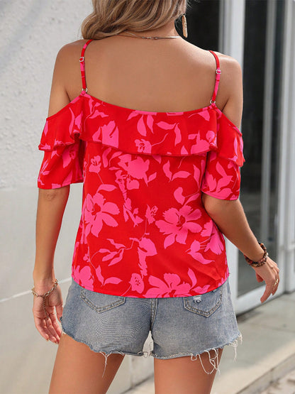 Ruffled Red Blouse & Printed Short Sleeve Top | The All Red Event