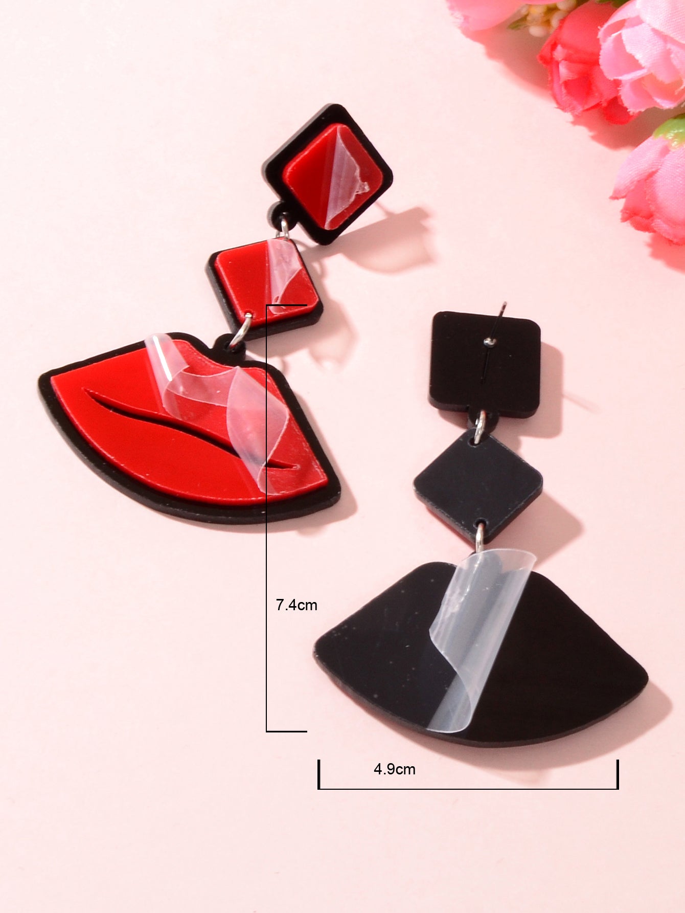 Playful Red Lips Pendant Long Stud Earrings Teenager's Expressive Fun Jewellery-3