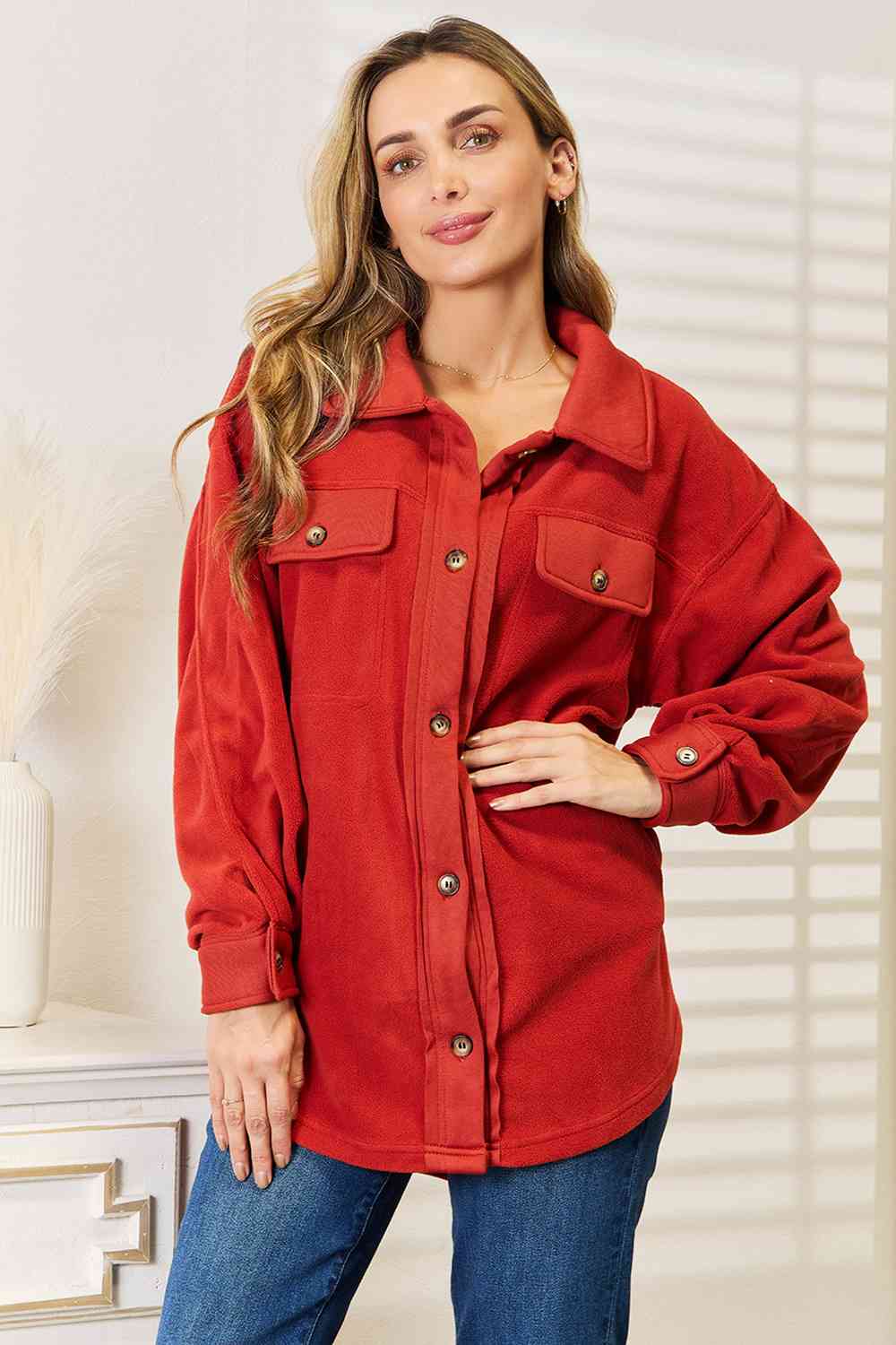 Heimish Cozy Girl Full Size Button Down Shacket-4