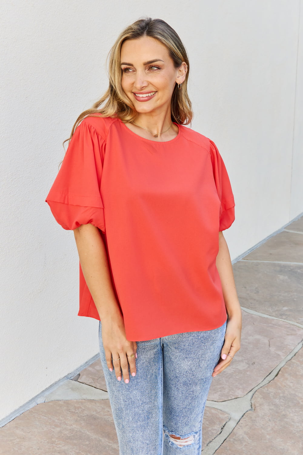 Women's Red Puff Sleeve Top | Stylish Short Sleeve Options