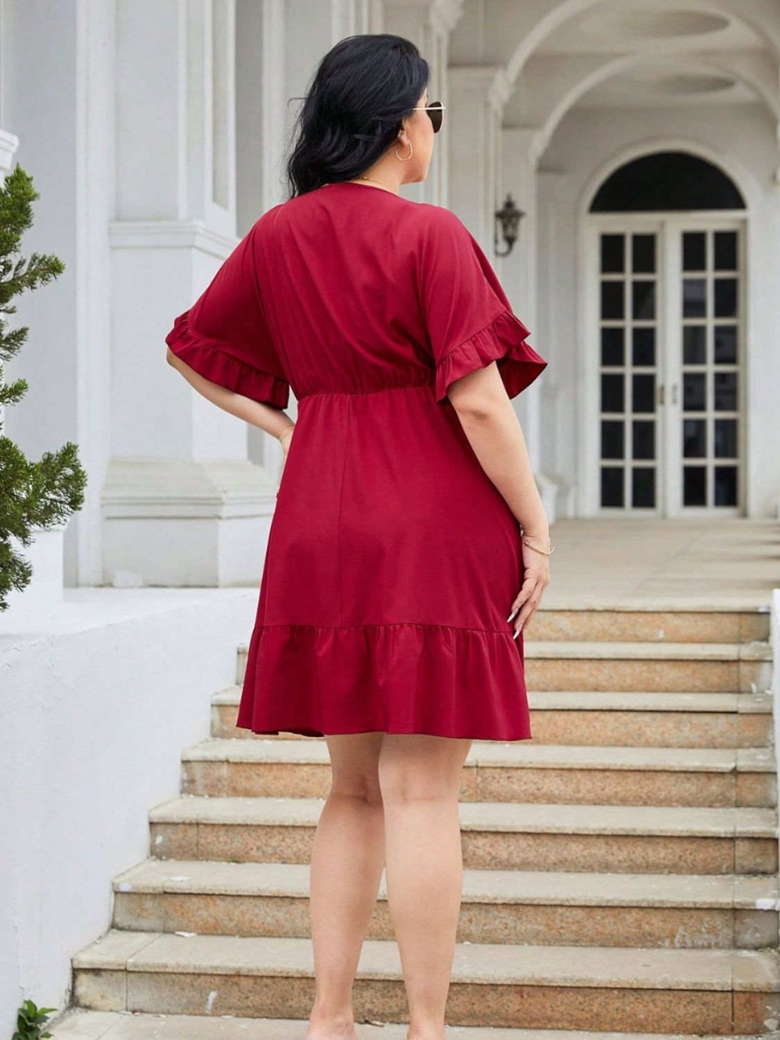 Stylish Plus Size Ruched Dress | All Red Event