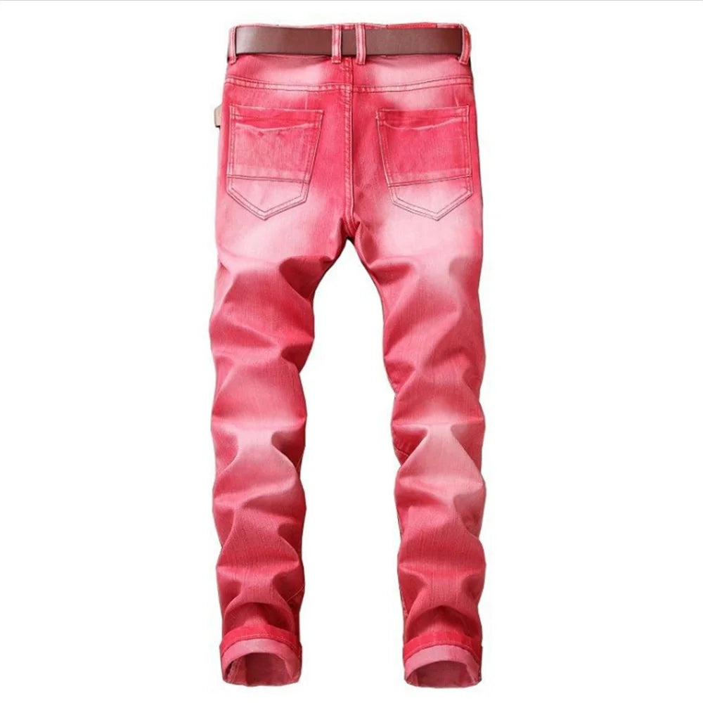 EH · MD® Pleated Hole Patch Red Jeans Men's 