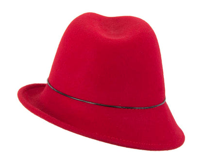 Red felt ladeis winter fedora hat-3