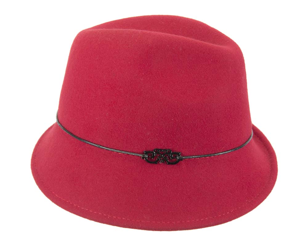 Red felt ladeis winter fedora hat-2