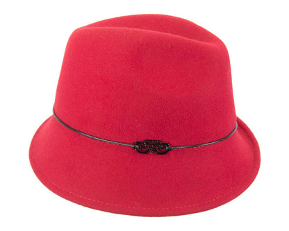 Red felt ladeis winter fedora hat-2