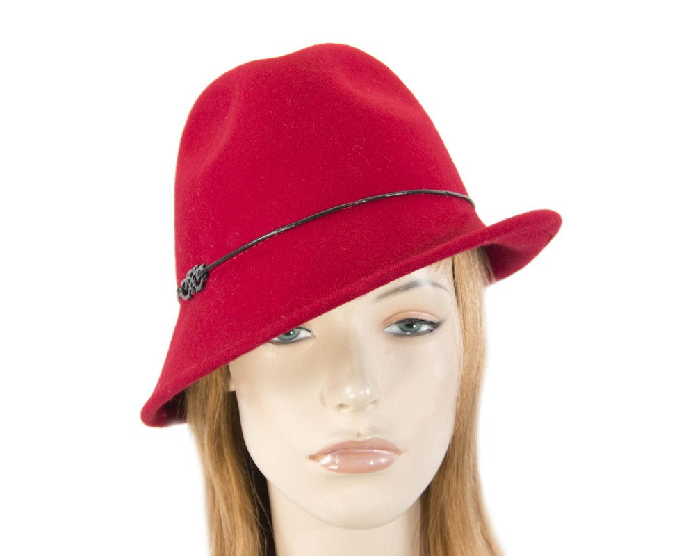 Red felt ladeis winter fedora hat-0