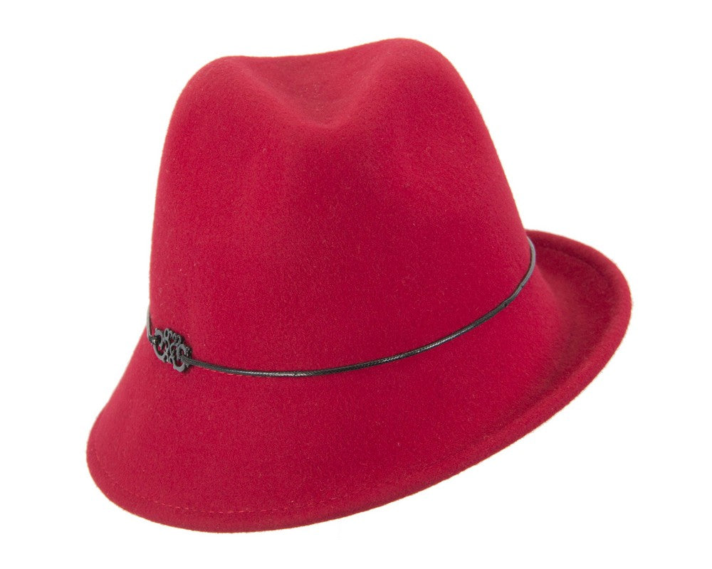 Red felt ladeis winter fedora hat-1