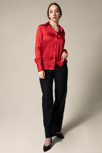 Luxe Silk Blouse in Red-1