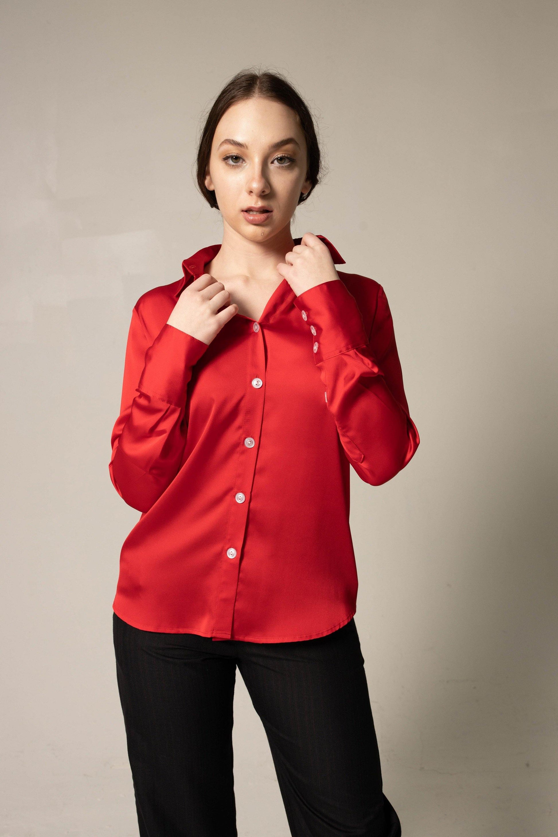 Luxe Silk Blouse in Red-2