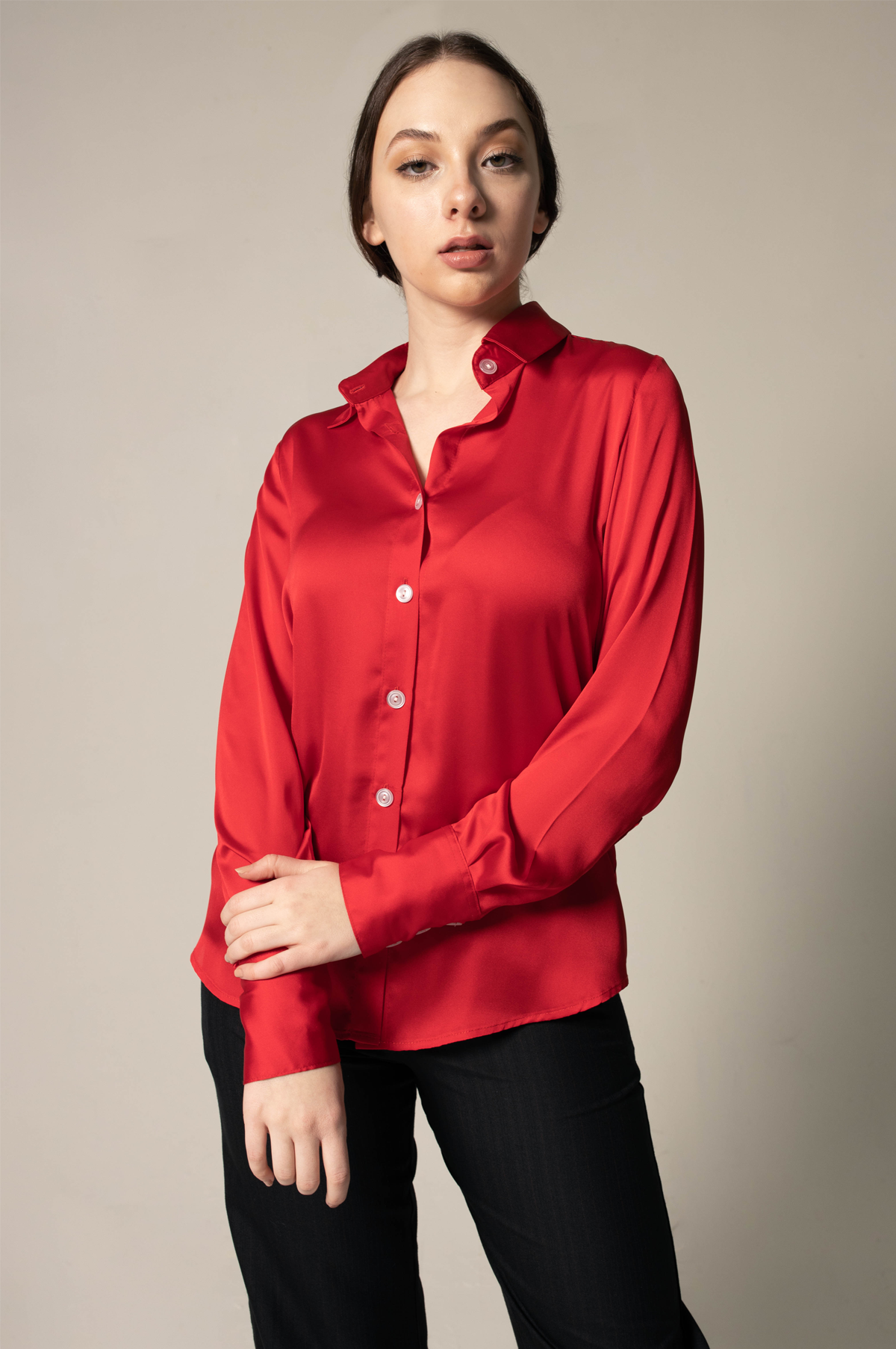 Luxe Silk Blouse in Red-0