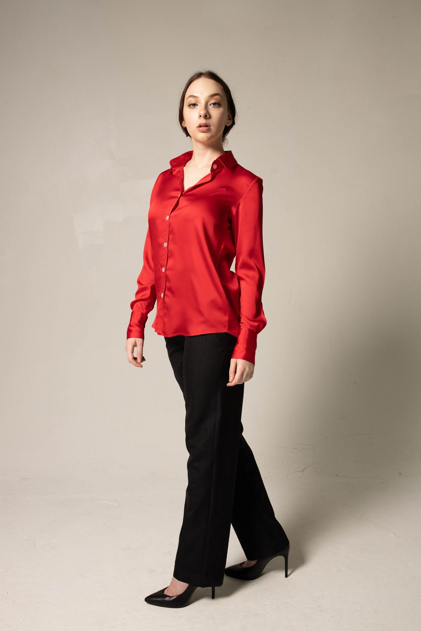 Luxe Silk Blouse in Red-4