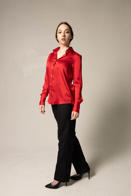 Luxe Silk Blouse in Red-4