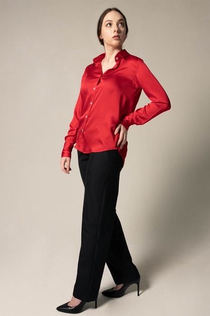 Luxe Silk Blouse in Red-3