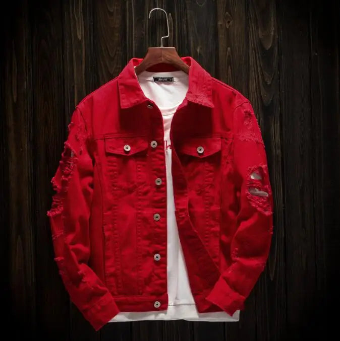 Red Ripped Denim Jacket 