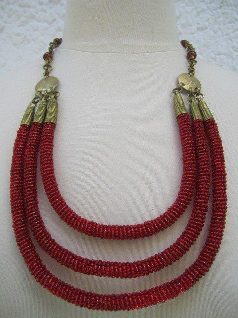 Triple Layer Necklace Metallic Red-0