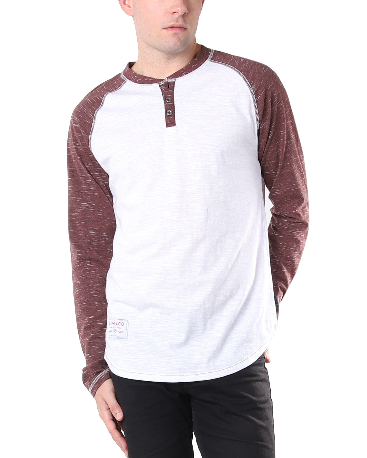 ZIMEGO Men's Long Sleeve Athletic Stripes Arm Contrast Raglan Henley - ZGLS555-1