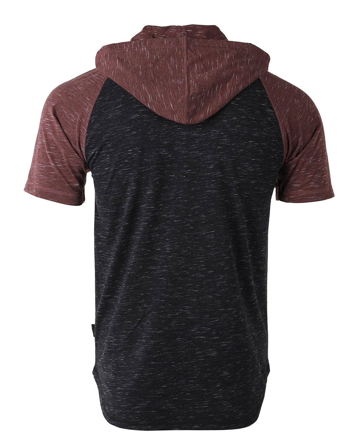 ZIMEGO Men's Short Sleeve Color Block Raglan Hoodie With Curved Hem - Black / Maroon-4