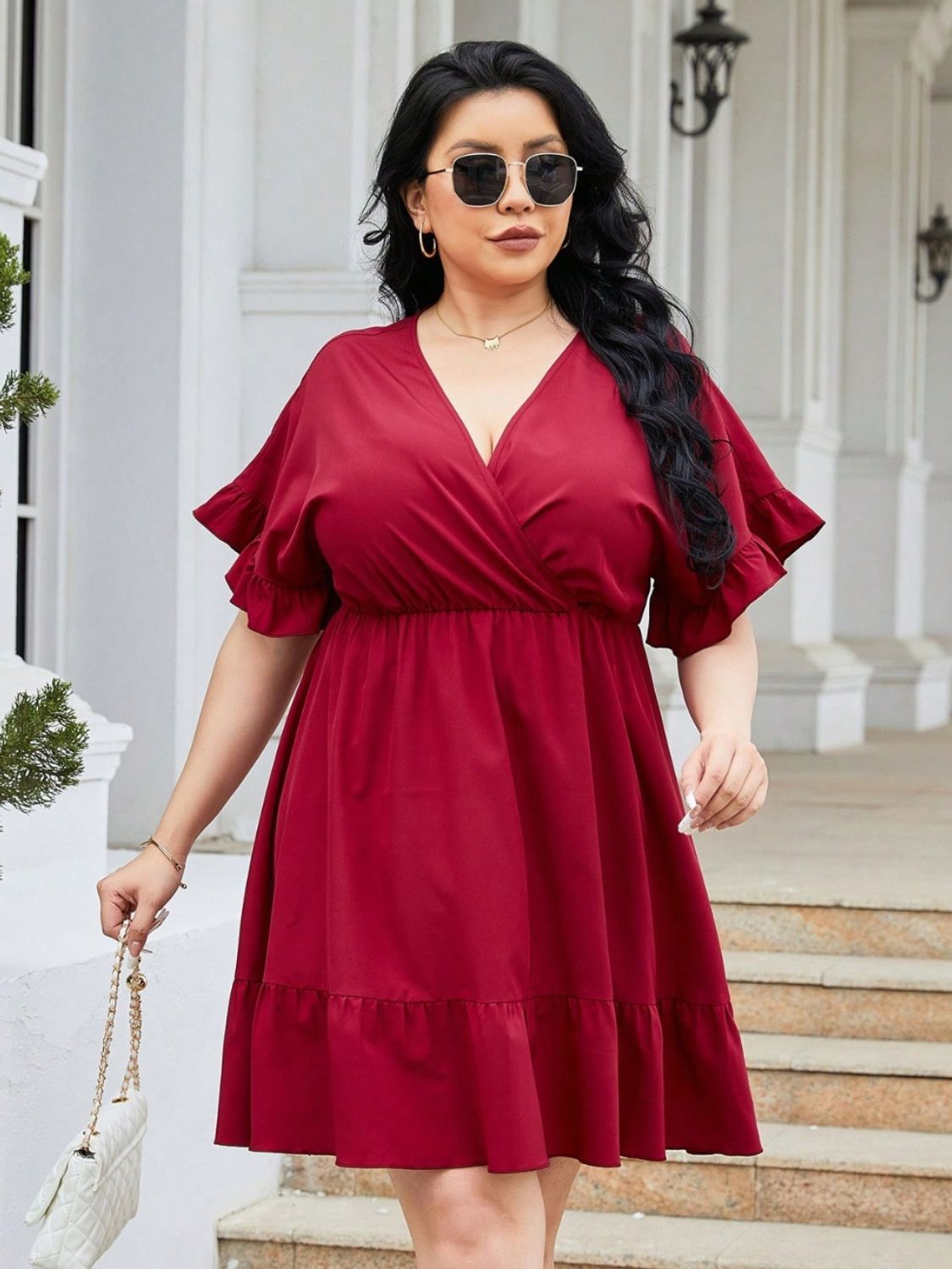 Stylish Plus Size Ruched Dress | All Red Event